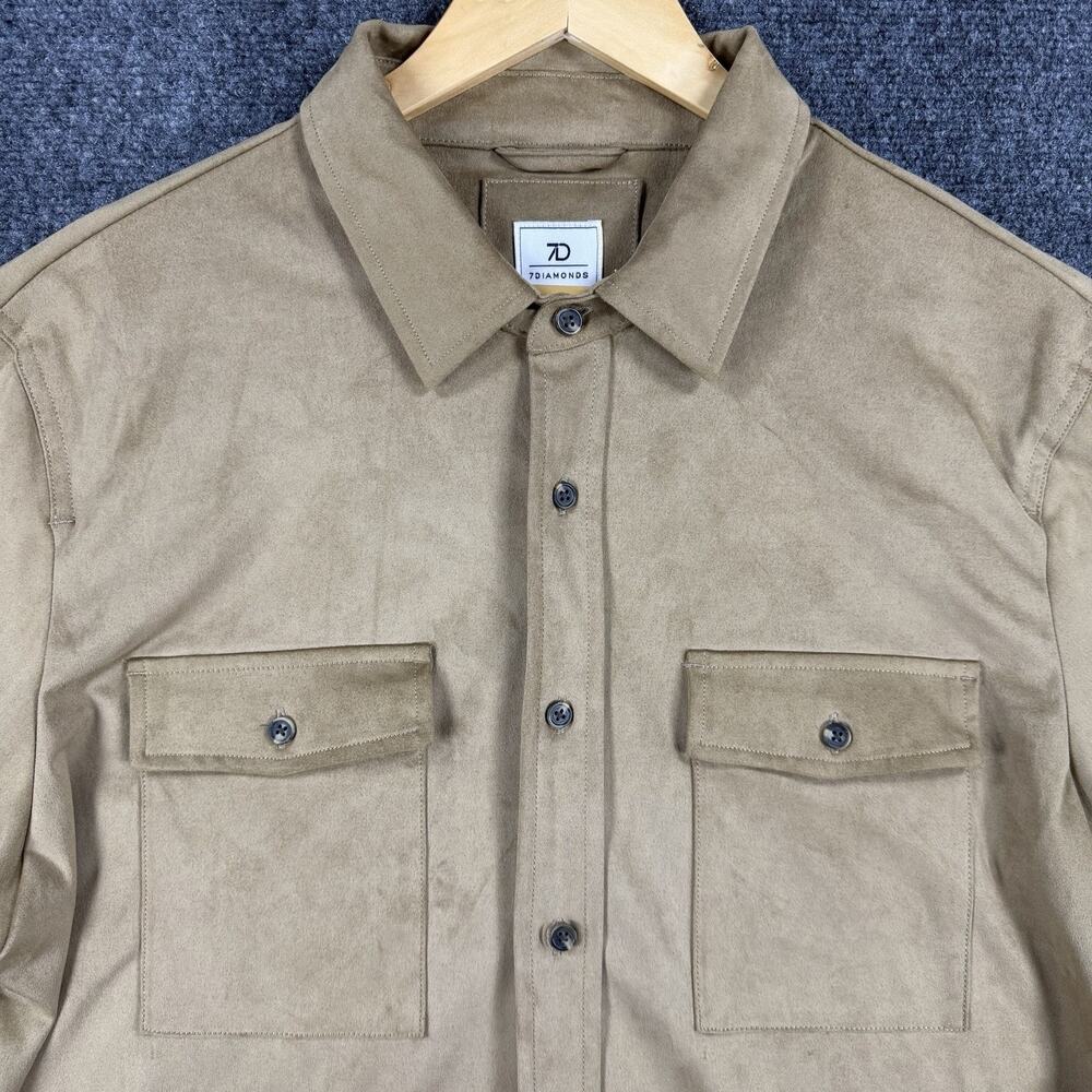 7 Diamonds Country Road Suede Shirt Jacket Mens Large Beige Long Sleeve Stretch - Picture 2 of 7